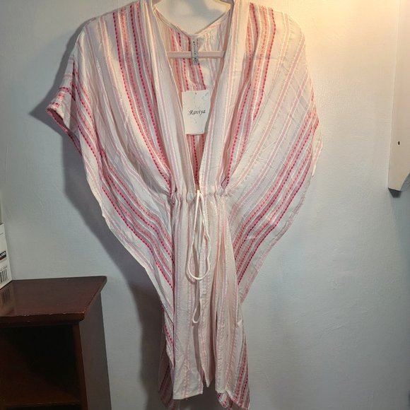 Raviya ✨ Pink & White Striped ✨ Bathing Suit Coverup ✨ Adjustable Waist Tie ✨ - Picture 1 of 11